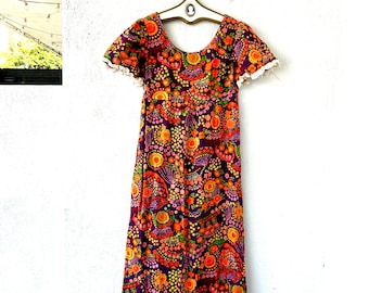 Vintage 60s 70s Hawaiian Liberty House Dress 1960s 1970s Bright Red ...