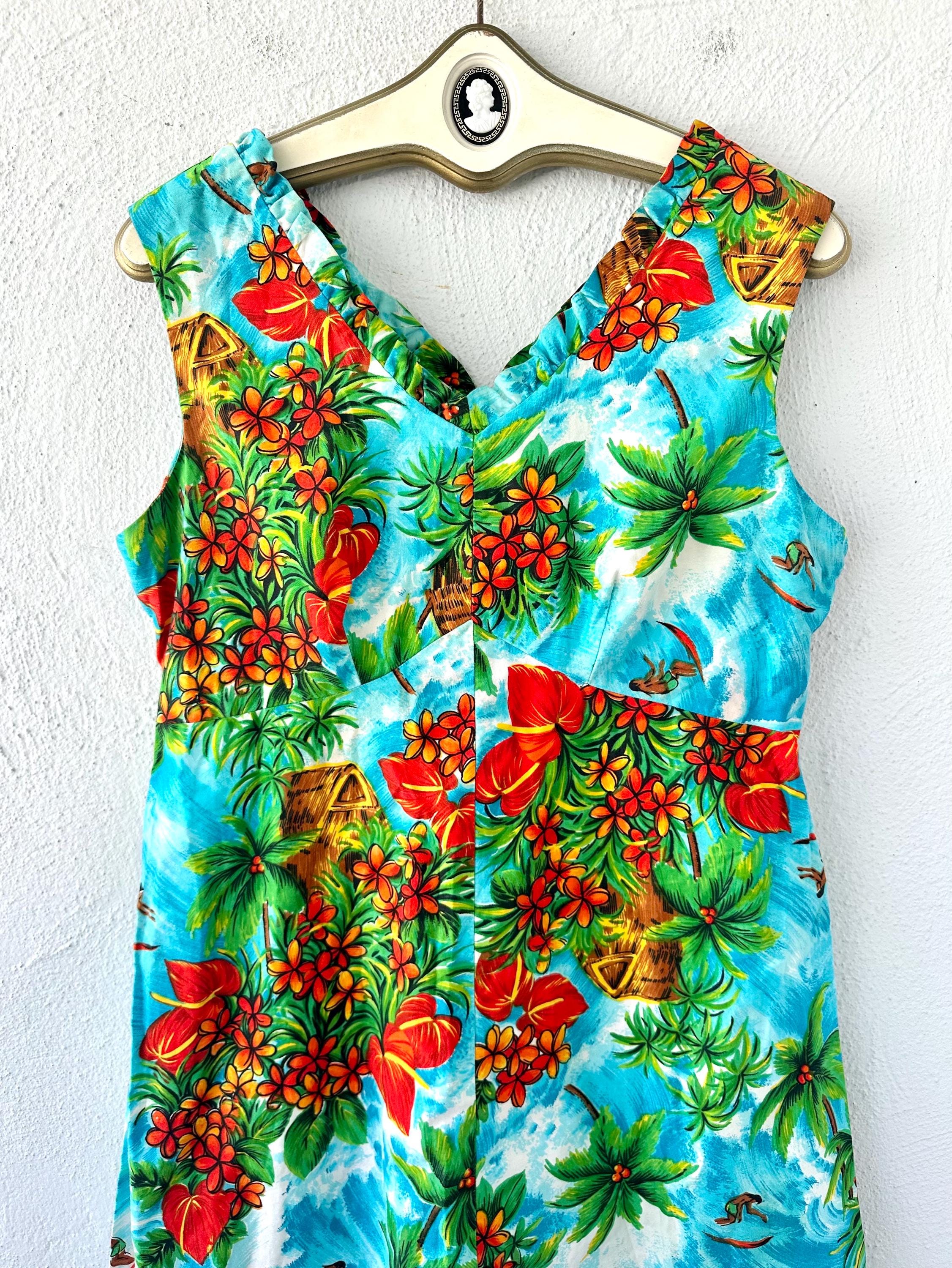 Vintage 60s 70s Hawaiian Surfer Dress Tropical Tiki Hawaii Muumuu Beach ...