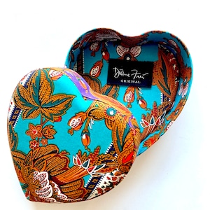 Vintage Diane Freis 80s Heart Shaped Box Boho Paisley Graphic Jewelry Box