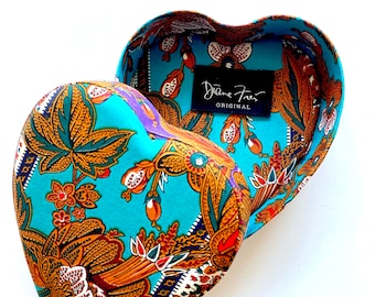Vintage Diane Freis 80s Heart Shaped Box Boho Paisley Graphic Jewelry Box