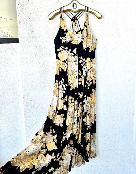 Vintage Eileen West 90s Floral Dress 1990s Black H