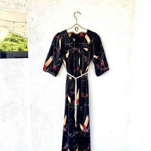 Vintage 70s Hawaiian Muumuu Hawaii Abstract Artist Dress Black 1970s Caftan