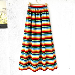 Vintage 70s Rainbow Skirt 1970s Bright Striped Long High Waisted Skirt