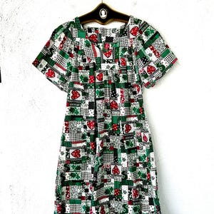 Vintage jaren 70 patchwork hart Hawaiiaans Muumuu jaren 70 kanten Hawaï-jurk met zakken