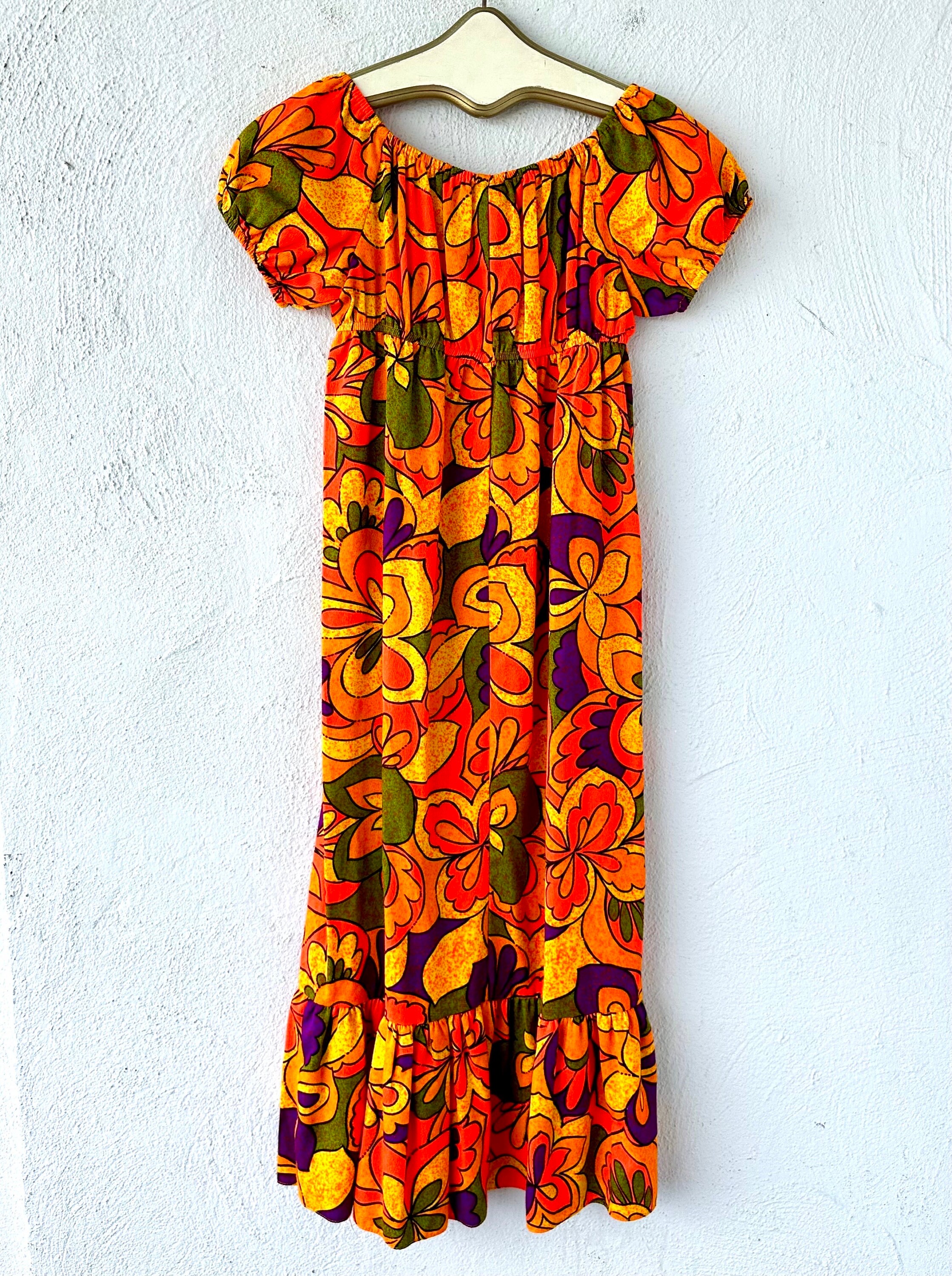 Vintage 60s 70s Psychedelic Hawaiian Dress Bright Floral Neon Pink ...