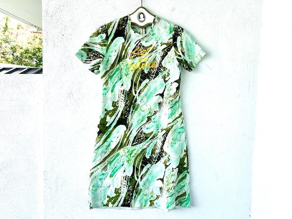 Vintage 60s 70s Psychedelic Marble Print Dress