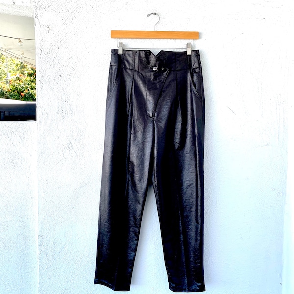 pantalon bouffant en faux cuir brillant vintage des années 80