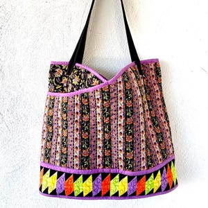 Vintage 80s 90s Quilted Floral Large Tote Shoulder Bag Boho Purse