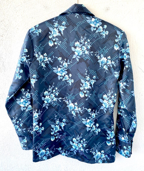 Vintage 70s Dagger Collar Disco Shirt Blue Butter… - image 6