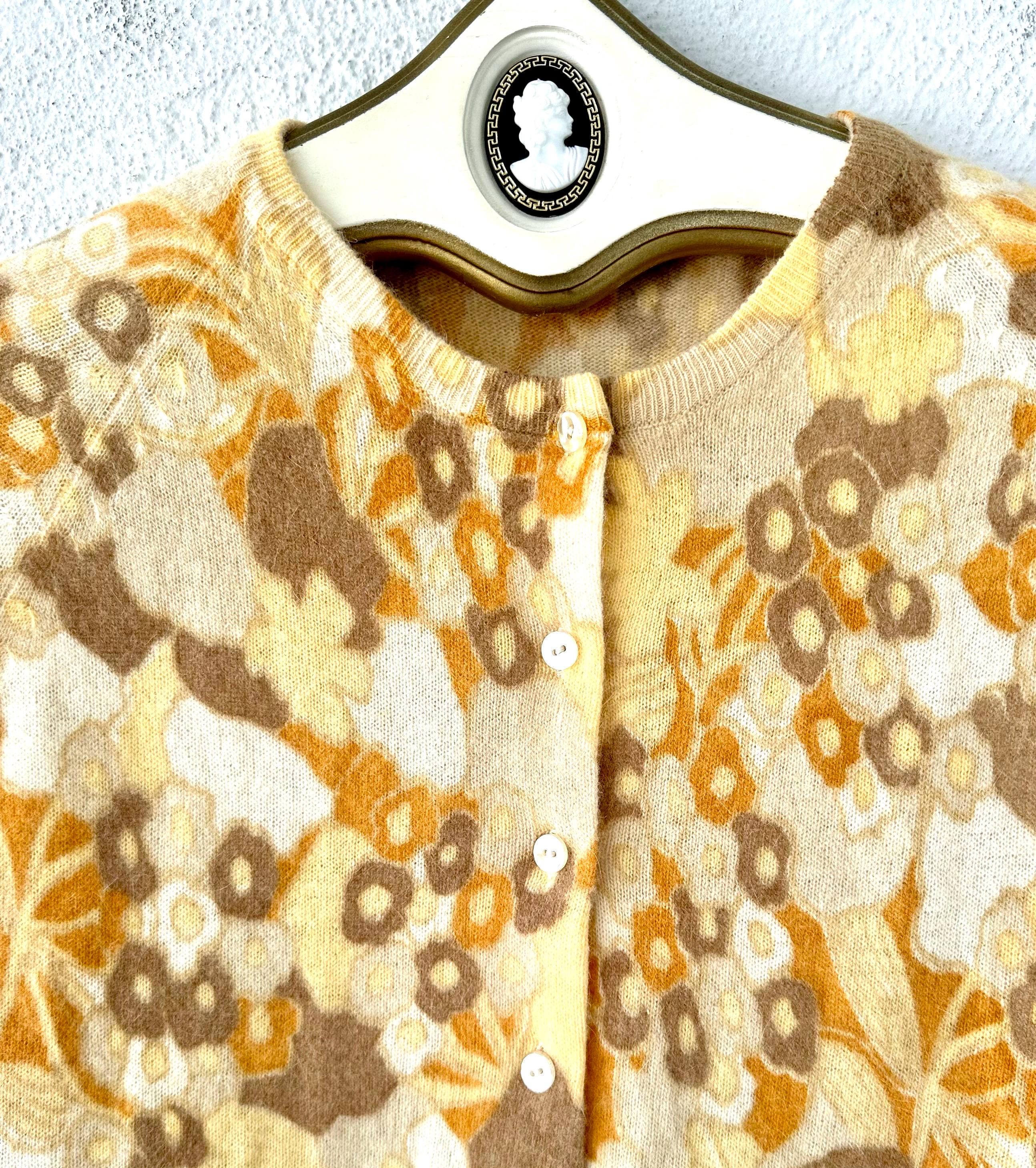 Vintage 60s Groovy Floral Soft Knit Cardigan 1960s Sweater
