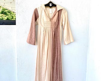 Abito vintage anni '60-'70 con cappuccio hippie, abito marocchino patchwork boho ombré