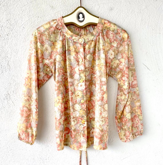 Vintage 70s Boho Folk Sheer Shirt Floral Peasant … - image 3