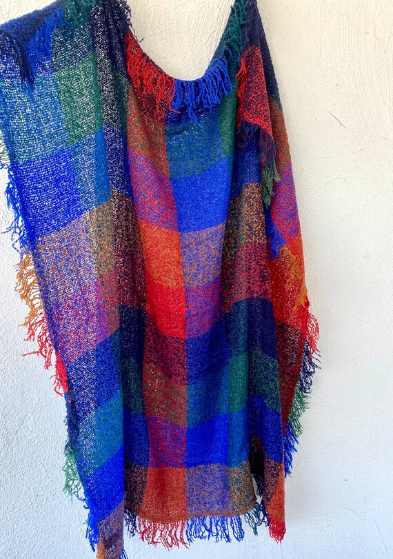 Vintage 60s Plaid Fringe Scarf Checkered Winter W… - image 5