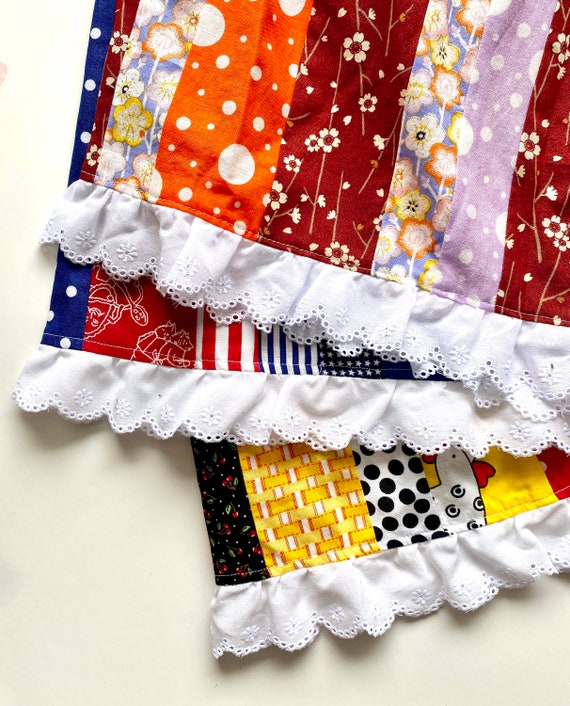 Vintage Quilted Patchwork Striped Ruffle Mini Ski… - image 2