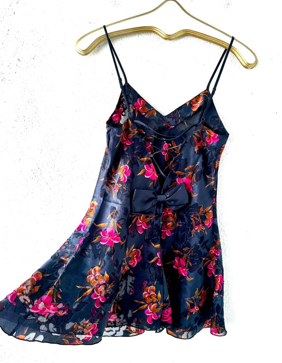 Vintage 80s 90s Bias Cut Slip Dress Floral Strapp… - image 2