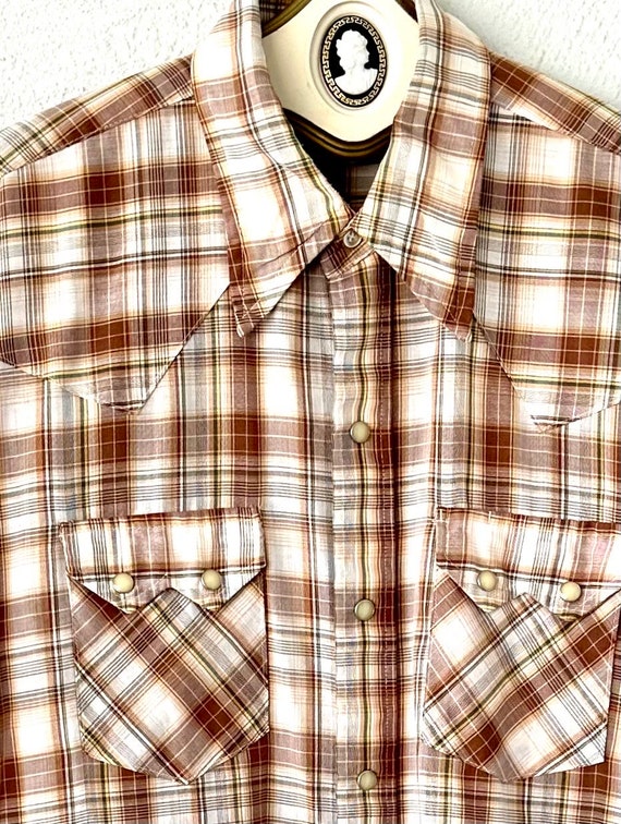 Vintage 70s Western Snap Shirt 1970s Men’s Plaid … - image 4