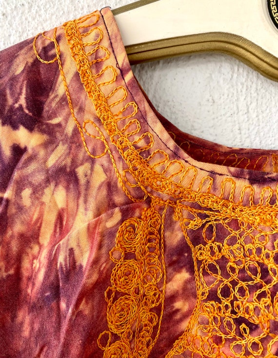 Vintage 70s Embroidered Caftan Tie Dye Top Shirt - image 4