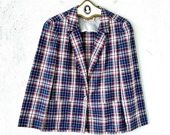 Vintage 60s 70s Plaid Suit Coat 1960s Mod Blazer 1970s Lightweight Jacket