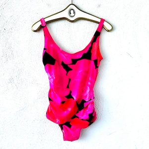 Vintage 70s 80s Bright Pink Floral Swimsuit 1970s 1980s Gottex Bodysuit