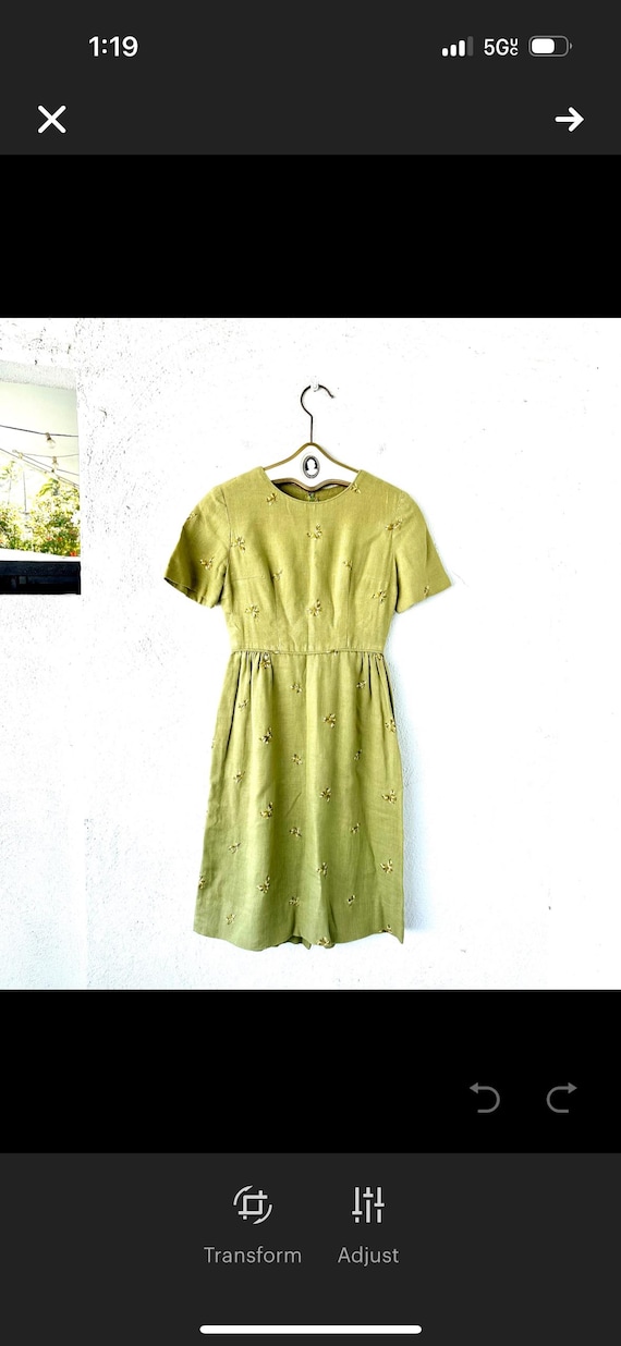 Vintage 40s 50s Butterfly Embroidered Linen Dress… - image 3