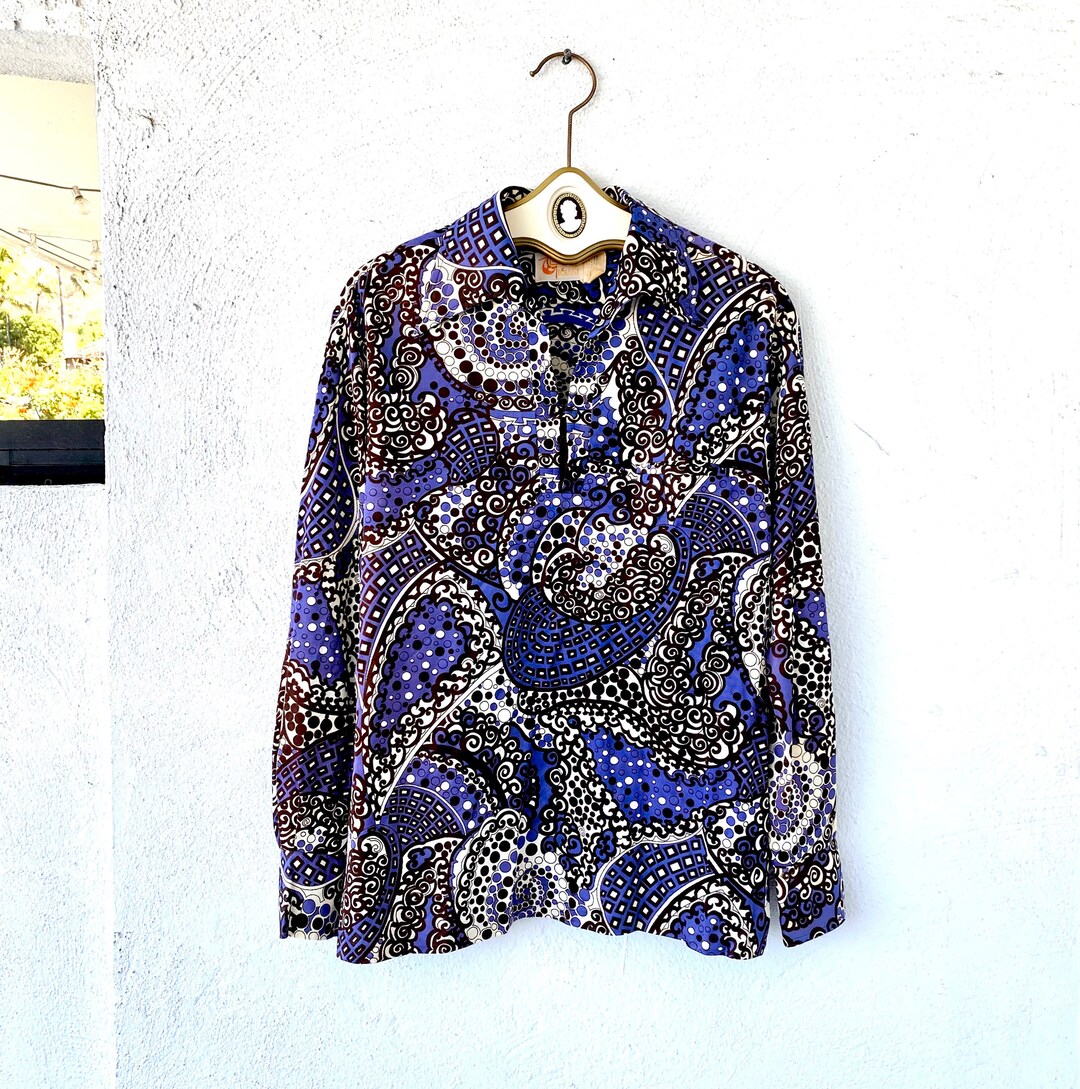 Vintage Hawaii Psychedelic Liberty House Iolani Aloha Shirt // 60s Long Sleeve Top Etsy