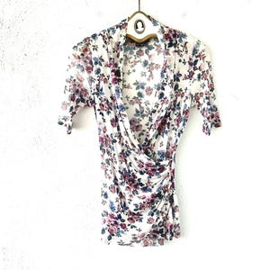 Vintage 90s Y2k Mesh Top JPG Style Floral Wrap Shirt