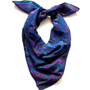 Vintage Boho Paisley Silk Scarf Blue Purple Hair Accessories