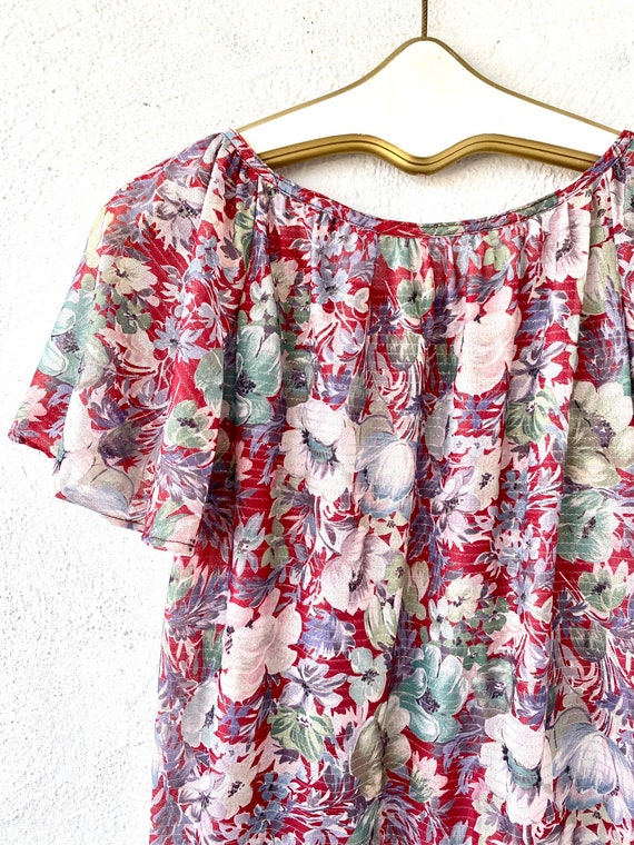 Vintage 70s Boho Metallic Floral Lurex Swing Top … - image 5