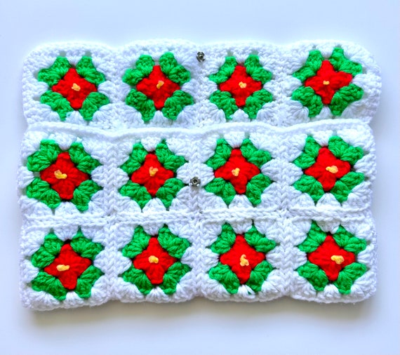 Vintage 60s 70s Granny Square Bag Pouch Crochet W… - image 3