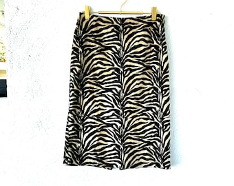 Vintage 90s Plush Faur Fur Skirt 1990s Animal Print Midi Skirt