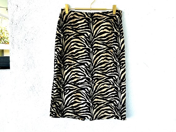 Vintage 90s Plush Faur Fur Skirt 1990s Animal Print Midi Skirt