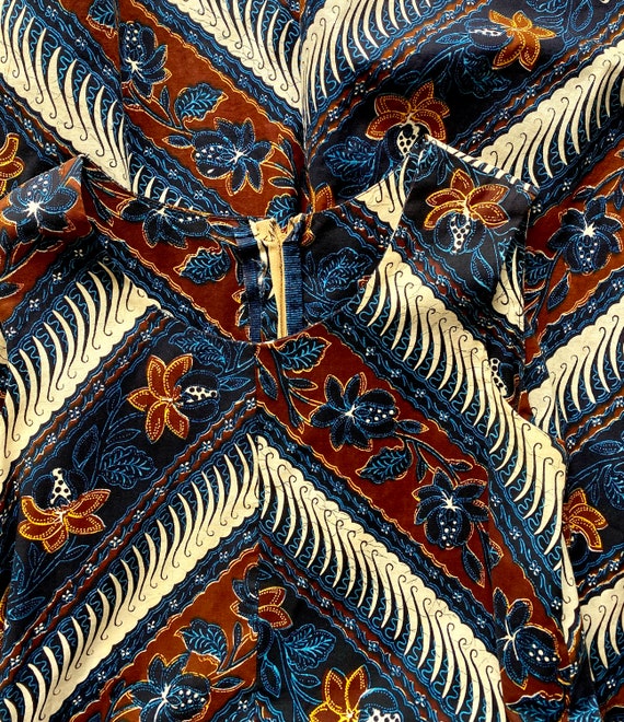 Vintage 60s 70s Batik Bali Floral Geometric Block… - image 7