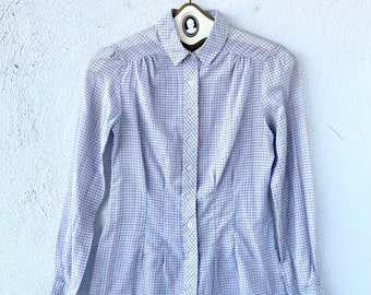 Vintage 70s 80s Plaid Gold Metallic Preppy Shirts Collared Tops