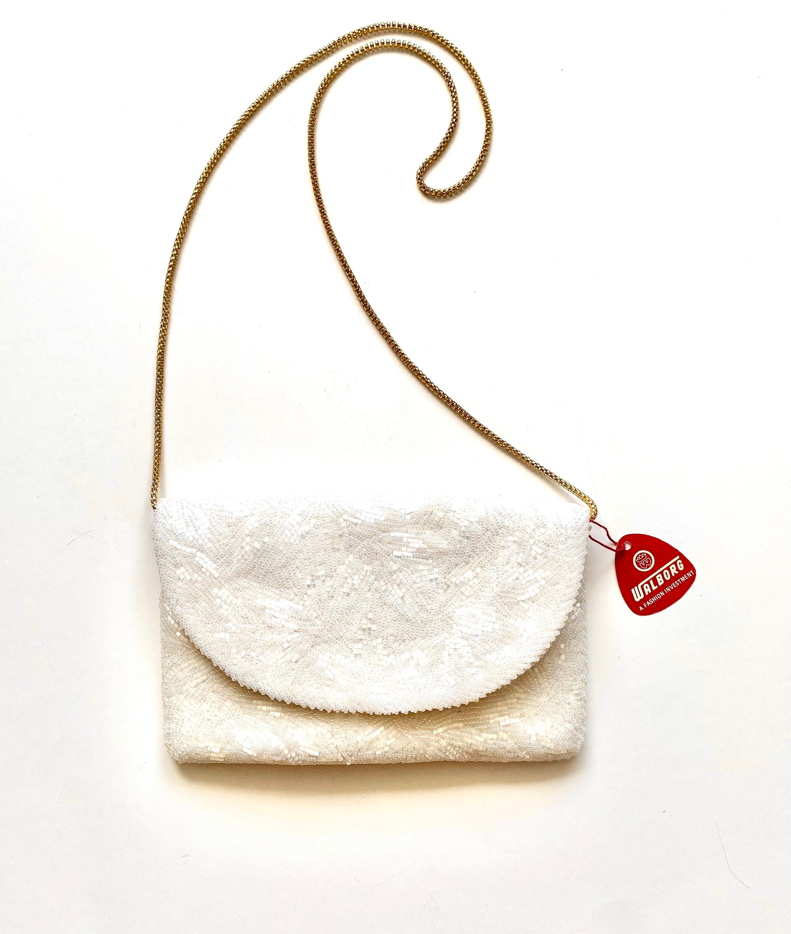 1950s Clutch Handbag Cream White Hand-Beaded Evening Bag by Walborg –  Better Dresses Vintage