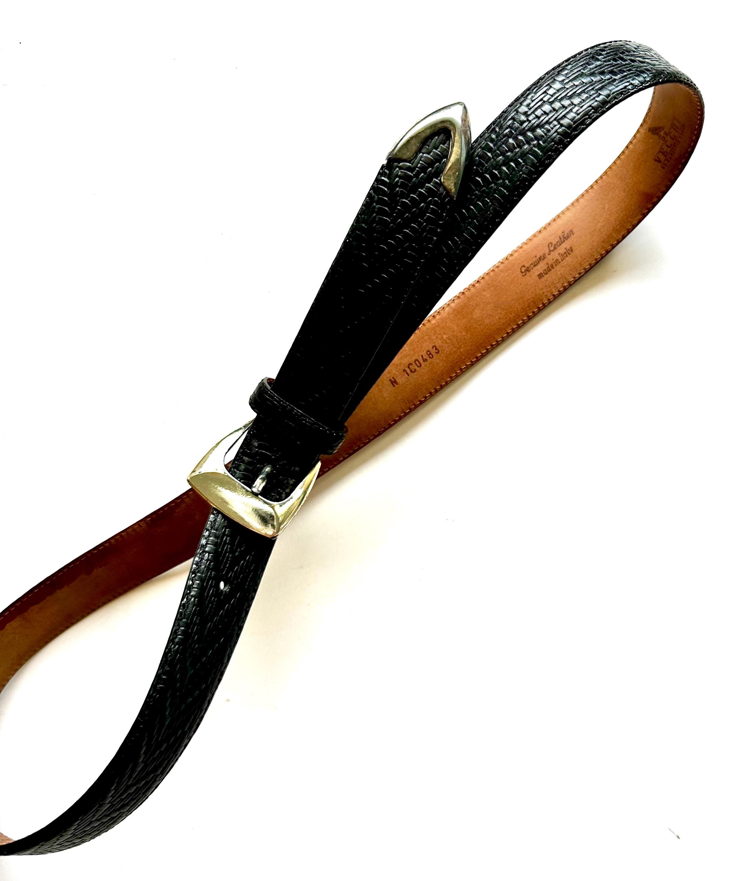 Vintage De Vecchi Woven Black Leather Belt Silver Buckle  display picture 1