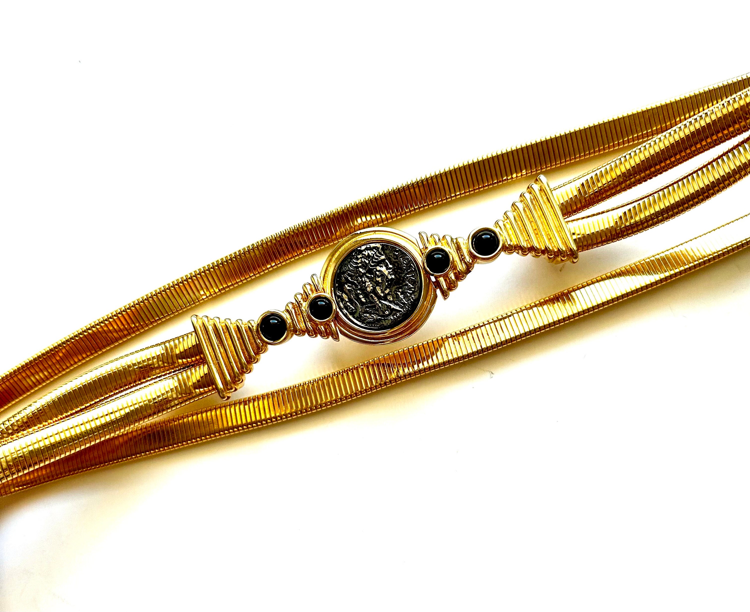 Vintage Judith Leiber Gold Belt 80s Glam Coin Belt Necklace  display picture 2