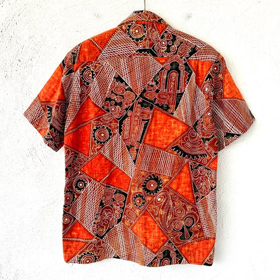 Vintage 60s 70s Hawaiian Barkcloth Aloha Shirt 19… - image 6