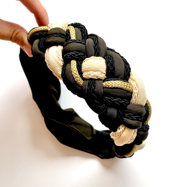 wide headband black vintage tulip wide headband black vintage tulip
