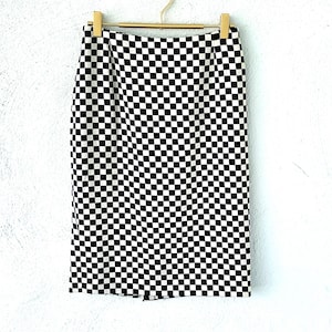 Vintage Gianni Versace 90s Check Skirt Black White 1990s