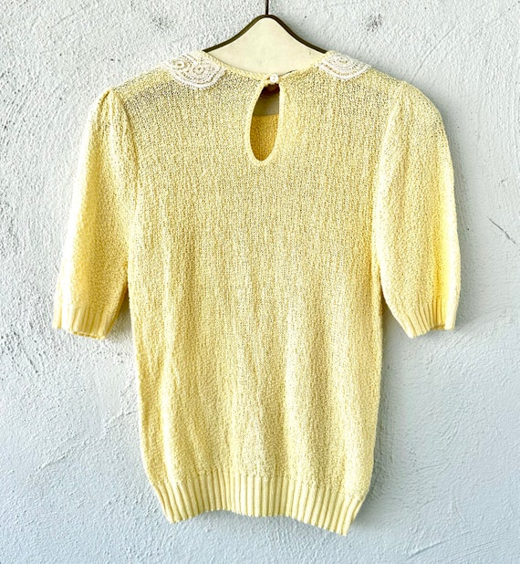 Vintage 80s Lace Collar Yellow Sweater 1980s Pete… - image 6