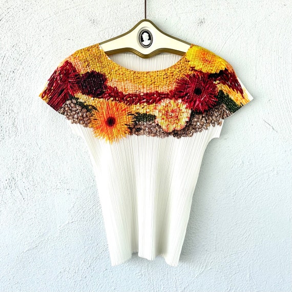 美品✨【ISSEY MIYAKE PLEATS PLEASE】フラワー シャツ Vintage Issey Miyake Pleats Please Top // Y2k Boho Floral
