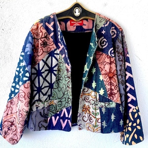Vintage 90s Y2k Patchwork Embroidered Jacket Swing Top