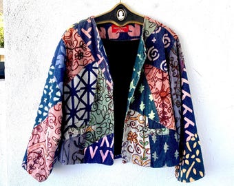 Vintage 90s Y2k Patchwork Embroidered Jacket Swing Top