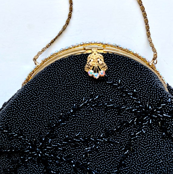 Vintage 40s 50s Beaded Rhinestone Top Handle Bag … - image 5