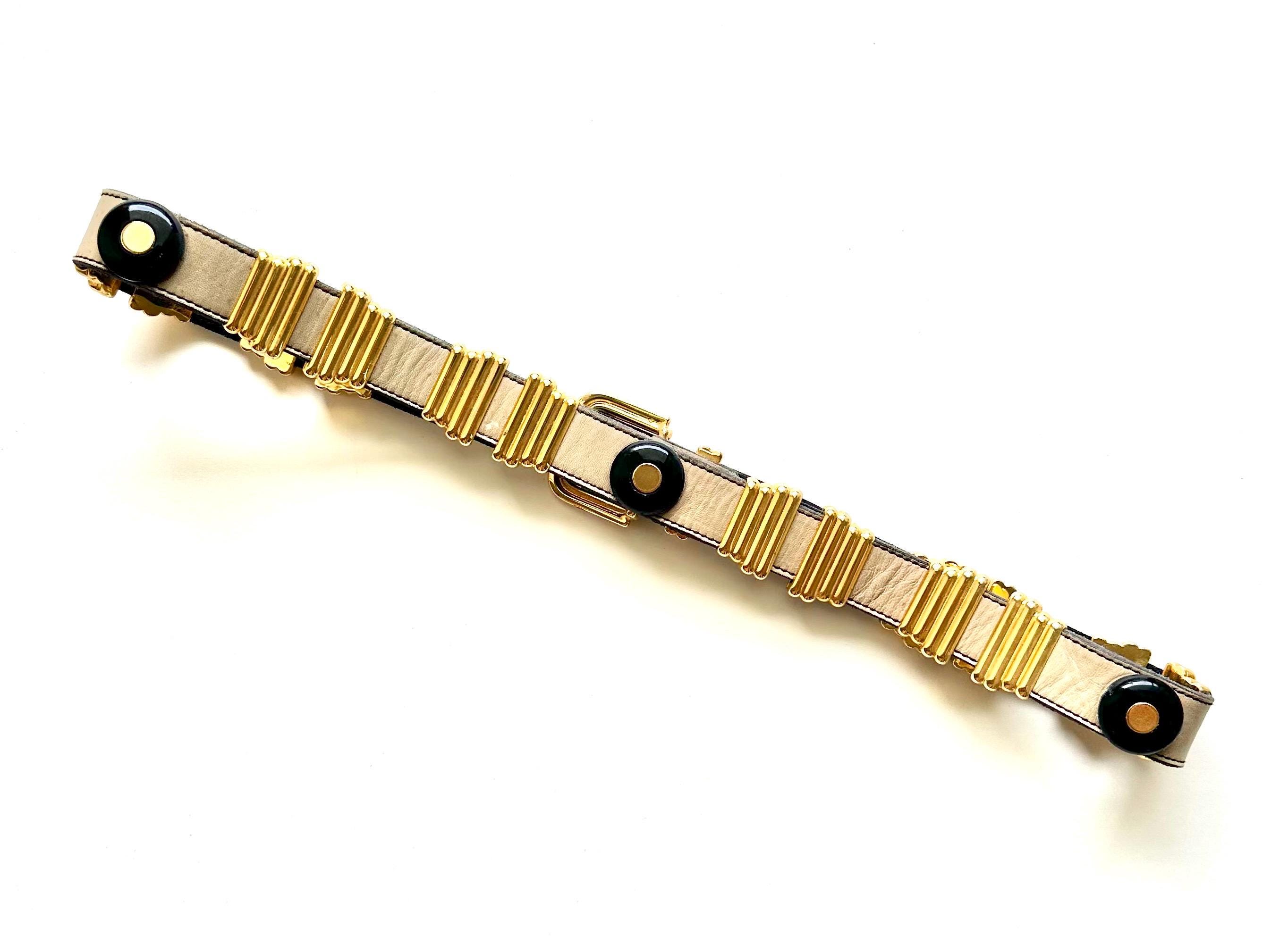 Vintage 80s 90s Leather Studded Gold Belt 1990s 1980s White  display picture 1