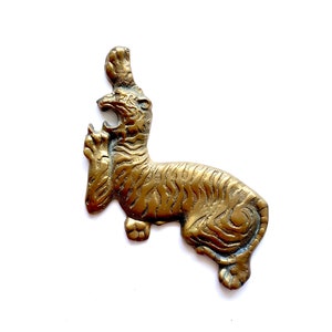 Vintage Bronze Asian Tiger Statue // Gold Paperweight // Animal Spiritual Decor