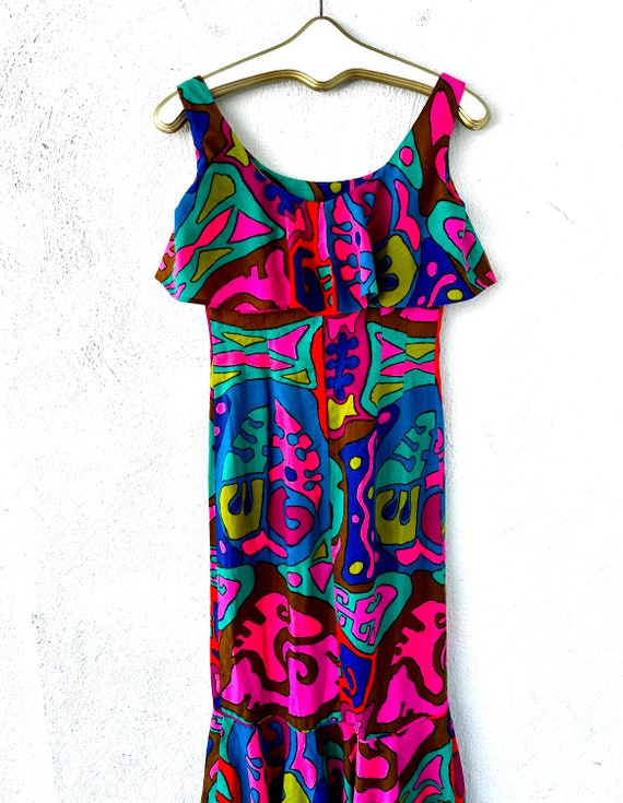 Vintage 60s Psychedelic Hawaiian Dress 1960s Brig… - image 10