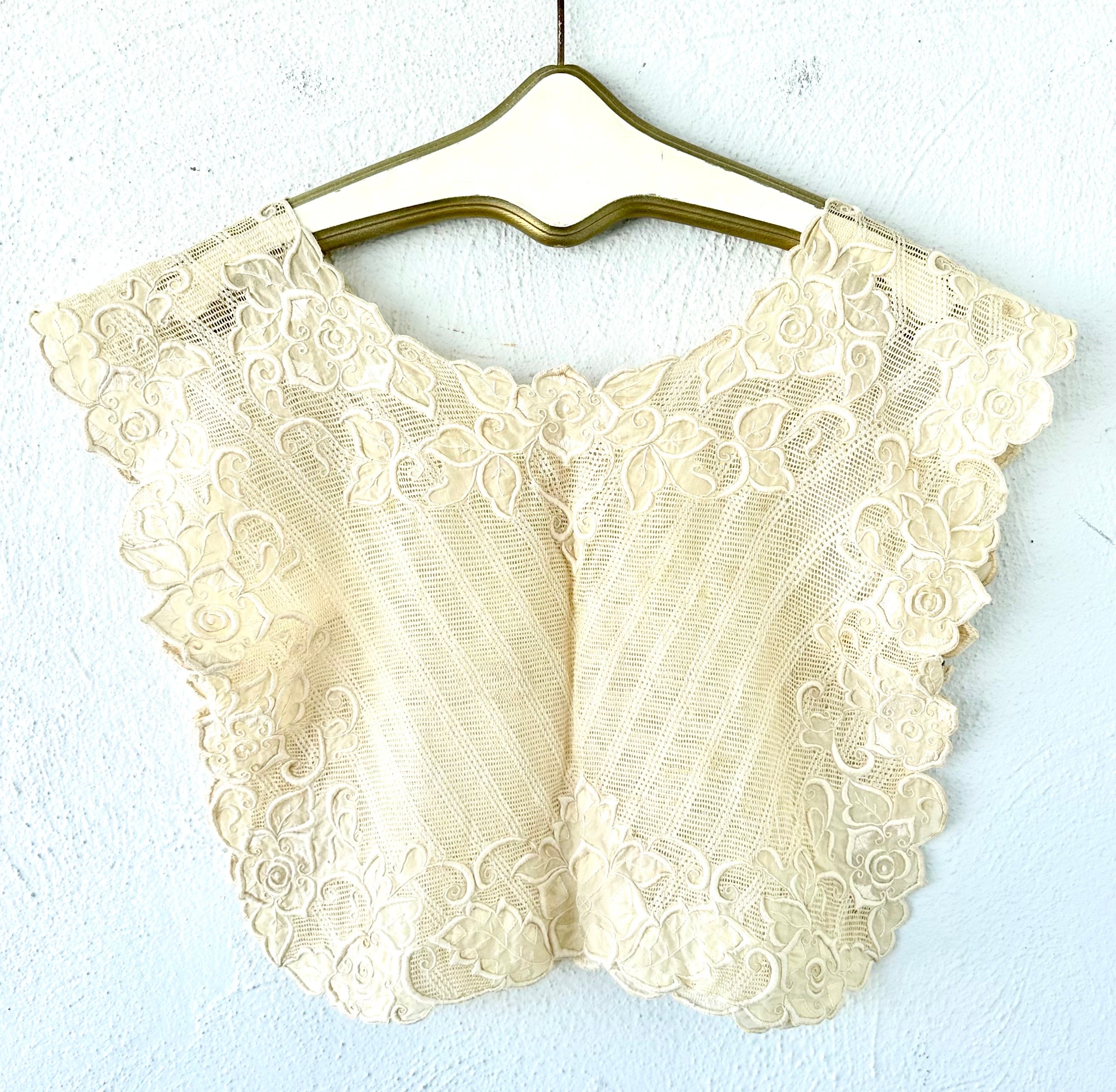 Vintage Embroidered Pina Lace Shirt Victorian Lace Crop Top