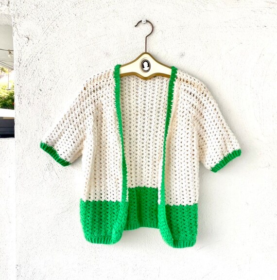 Green and white cardigan clearance