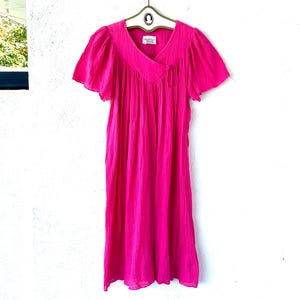 Vintage 70s Boho Gauze Dress 1970s Hippie Pink Bell Sleeve